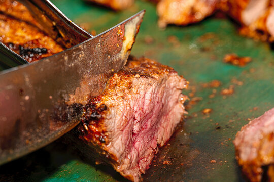 Premium beef Chateaubriand steak served at a fine dining restaurant. 