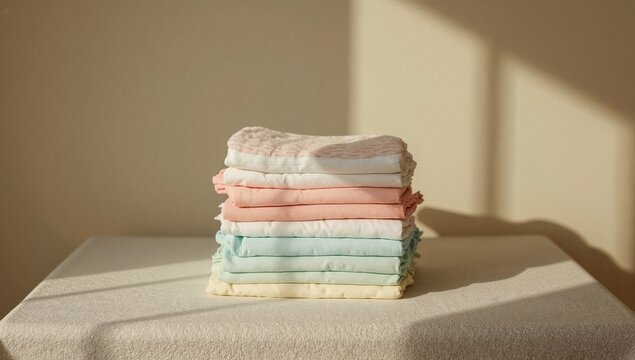 A stack of neatly folded towels sitting on a table