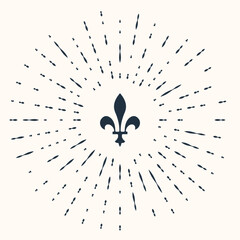 Grey Fleur De Lys icon isolated on beige background. Abstract circle random dots. Vector © vector_v