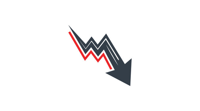 Modern downward arrow icon with zigzag line chart representing market