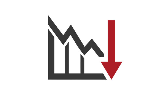 Bearish market decline icon showing zigzag chart with downward red