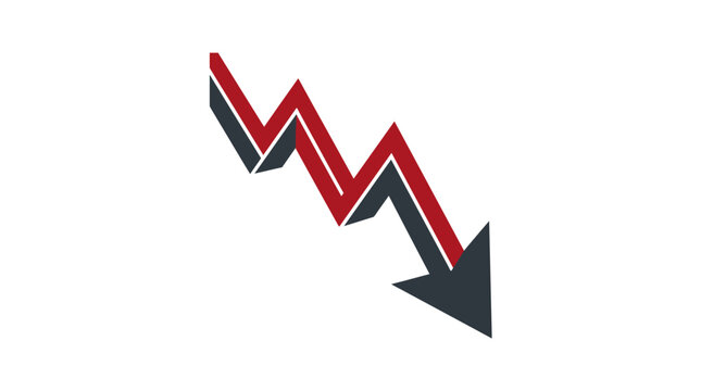 Modern flat vector downward arrow chart icon with zigzag decline line