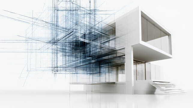 Modern architecture blueprint showing building plan development and engineering design, conceptualizing construction progress and future project visualization
