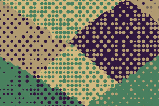 Abstract pattern with overlapping geometric shapes and varying dot densities in earthy tones