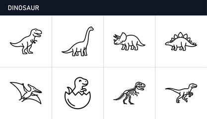 Dinosaur line icons set with T-Rex, Triceratops, Stegosaurus and Pterodactyl for prehistoric themes © Jim
