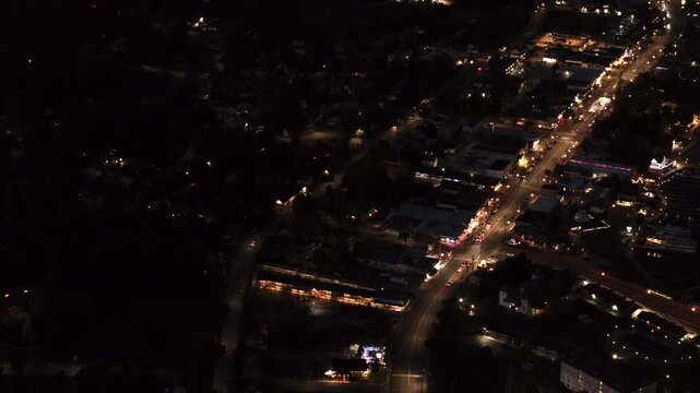 Aerial view of the village of Lake George at night