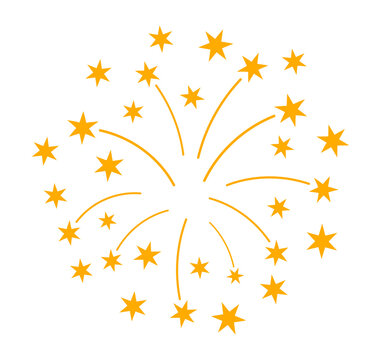 Golden firework exploding illustration isolated. New Year, Guy Fawkes Night, Fourth of July, Diwali celebration, party, countdown, festive holiday banner, card design elements. Vector clip art