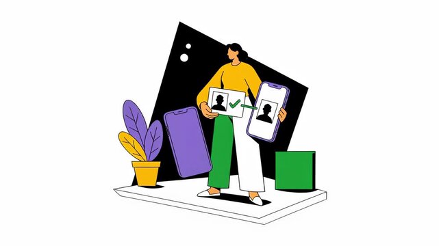 Animated illustration of a woman verifying digital identity