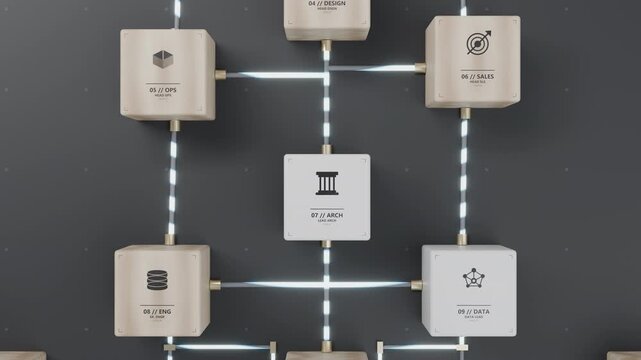Focused overhead shot of mid-level management operational node