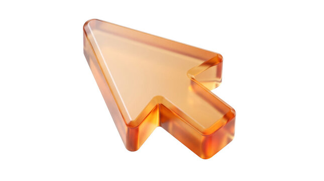 A 3d rendered glossy orange glass computer mouse cursor arrow isolated on a clean white background