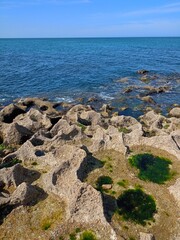 rocks coast of the atlantic ocean with green moss © VicenteDavid