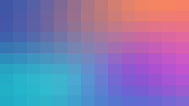 Abstract minimalist pixel grid background with smooth gradient transition in soft blue, purple, and orange tones for contemporary digital media.