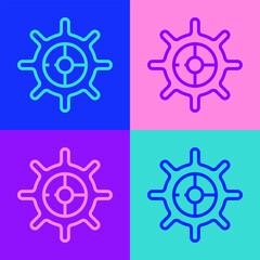 Pop art line Ship steering wheel icon isolated on color background. Vector © Kostiantyn