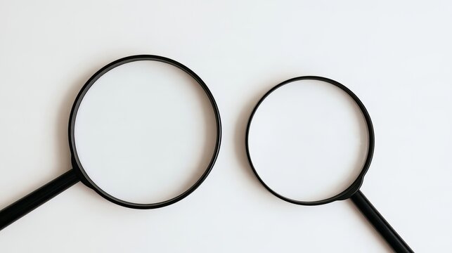 Black magnifying tools rest on bright white surface