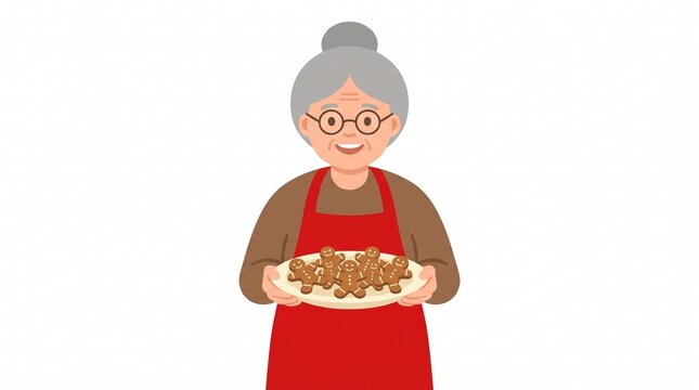Happy grandmother holding a plate of gingerbread cookies