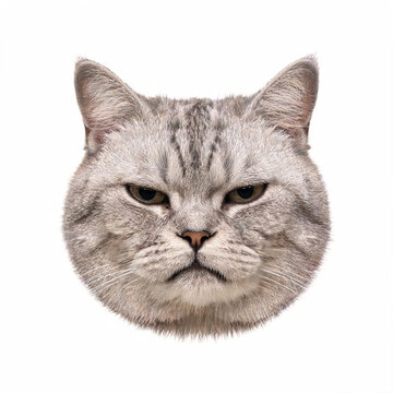 Expressive cat head isolated on a clean white background, capturing vivid feline emotions, charming facial expressions, and unique personality in a detailed animal portrait