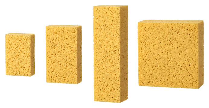 Yellow porous sponge collection on transparent background