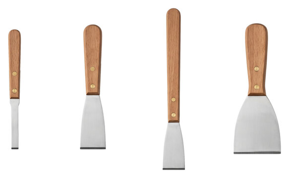 Wooden handled metal spatula set on transparent background