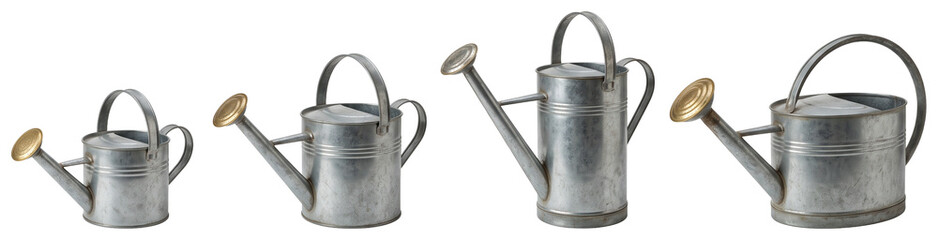 Metal watering can collection on transparent background © vadymstock
