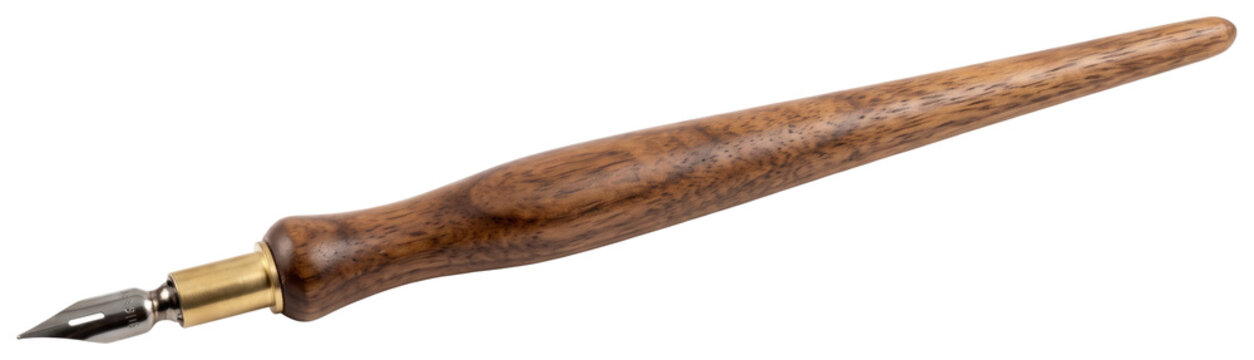 Wooden dip pen with metal nib on transparent background