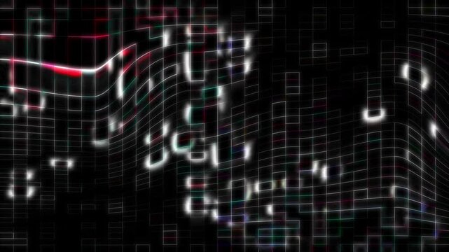 Abstract Futuristic Digital Glitch Grid Pattern Featuring Luminous Neon Waves And Signal Distortion Cyberpunk Data Network Visualization Dark High Tech Matrix Background For Dynamic Motion Graphics.