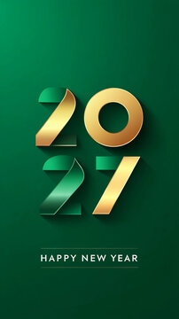 Golden and teal numbers 27 stand out on dark green background. Glittering stars float around, creating festive feel. Ideal for birthdays, anniversaries, or milestone celebrations