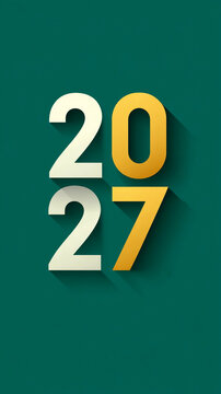 Golden and teal numbers 27 stand out on dark green background. Glittering stars float around, creating festive feel. Ideal for birthdays, anniversaries, or milestone celebrations