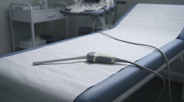 Transvaginal Ultrasound Probe on Gynecological Examination Table