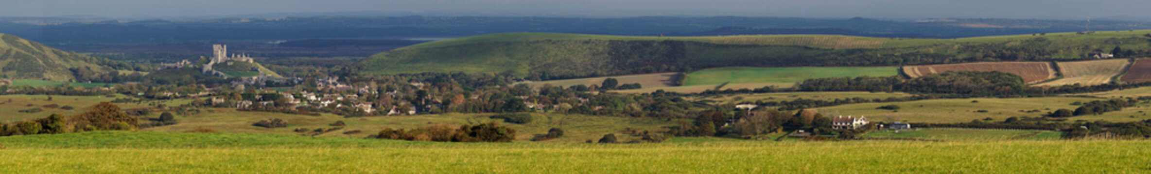 UK, England, Dorset, Corfe Castle panorama