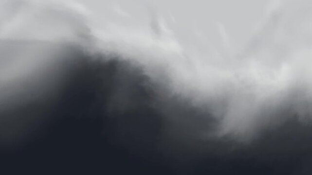 Dark ink smoke clouds rolling in grey sky, dramatic monochrome storm abstract 4K motion background