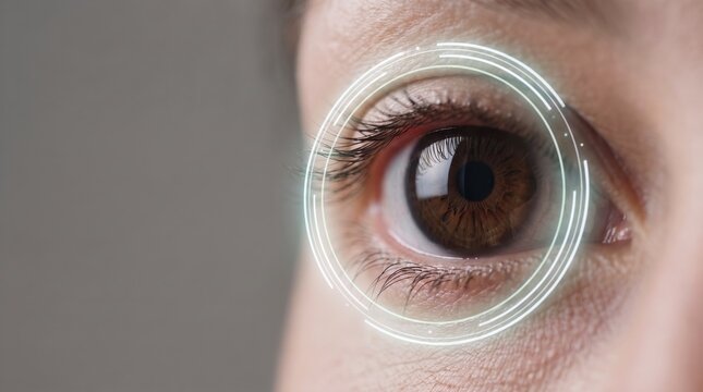 Iris recognition scan ring over a human eye, concept of biometric security and digital identity