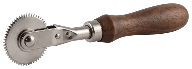 Handheld toothed rotary tool with wood on transparent background © vadymstock
