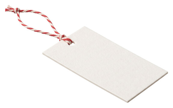 Blank paper tag with twisted cord on transparent background