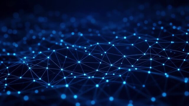 Abstract blue digital background with glowing particles and connected lines representing data network