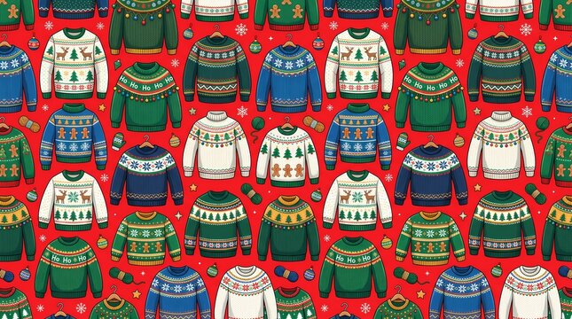 Ugly Christmas Sweater Seamless Pattern Winter Holiday Wrap