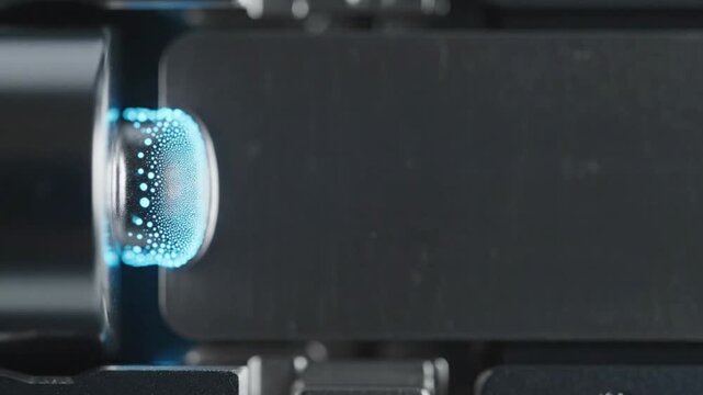Extreme macro of lithium battery electrode with microscopic electrochemical ions forming solid electrolyte layer, seamless loop and copy space for clean energy.