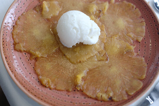 Fresh Pineapple Dessert with Tropical Fruit Slices Served on a Plate