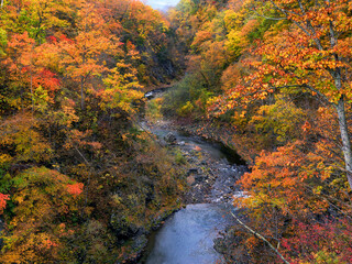 岩内仙峡の空撮 © makieni