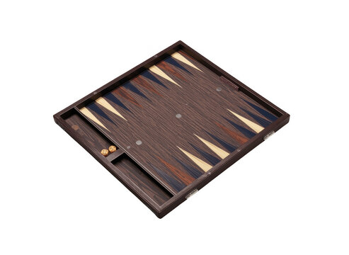 Wooden backgammon board with dice on transparent background