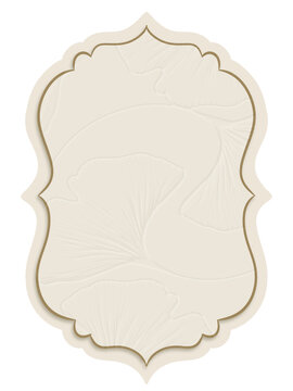 Cream islamic arch label frame with gold line and embossed ginkgo texture vector transparent background