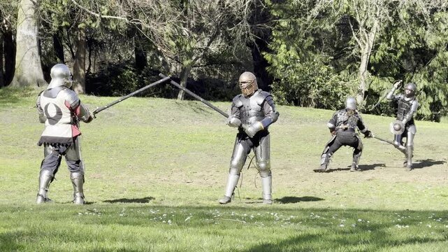 Medieval Knights Sparring with Swords and Polearms at Gas Works Park, Seattle