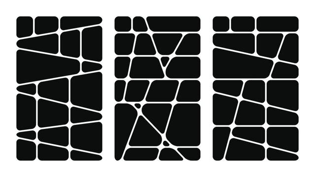 Bento Grid Vector. Black rounded geometric tiles arranged in three modern abstract mosaic columns on white background