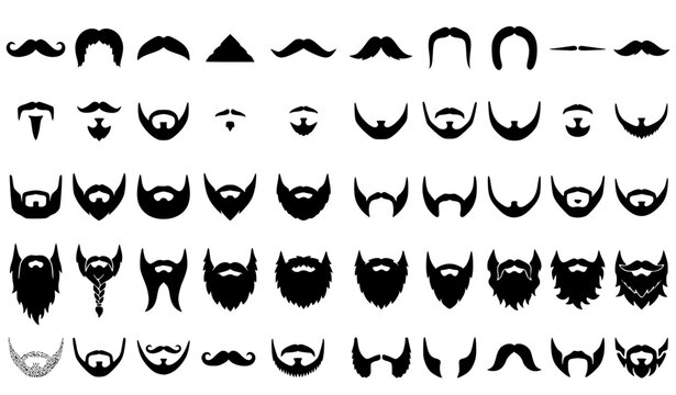 Mustache and Beard Icons Set - 50 Simple Vector Icons