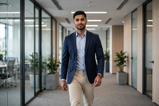 Man with good body posture confident walk, personality development concept