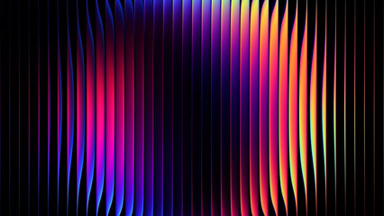 Plakat Ultra colorful futuristic fractal glass background with intense circular gradient flowing through ribbed wavy surface creates powerful optical refraction depth for creative visual design. 3d render