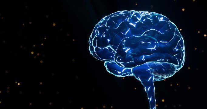 Blue brain with vivid neural pathways and synaptic impulses, portraying cognitive neuroscience, decision-making and mental performance &ndash; 3D Rendering