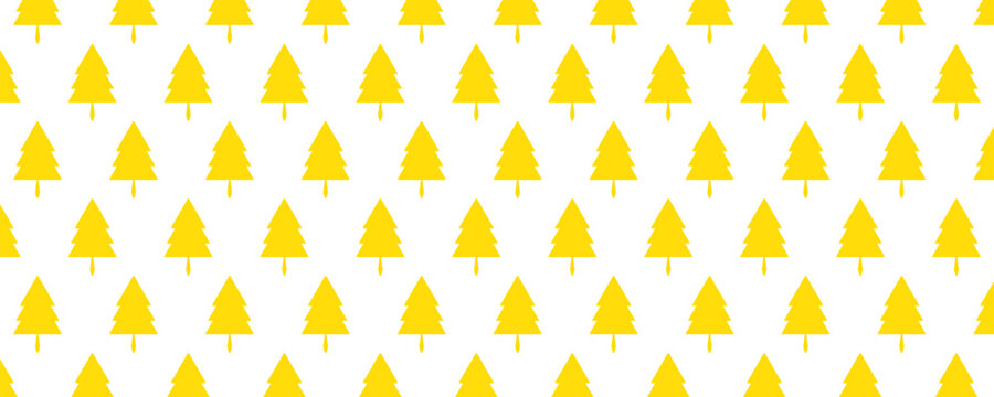 Seamless pattern with yellow pine tree silhouettes on white background.
