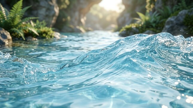 Close up of crystal clear flowing river water.