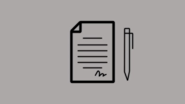 Modern line icon animation representing a new agreement, contract signing, business partnership, legal documentation, and mutual consent. Clean animated design on a blue background,