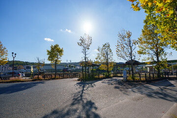 Rural Train Station Forecourt Roundabout and Bicycle Parking Lot in Japan © Raichi
